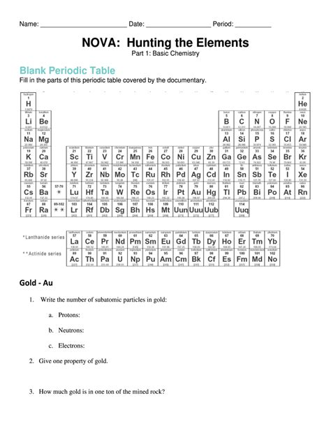 nova hunting the elements worksheet answers part 2 answer key pdf
